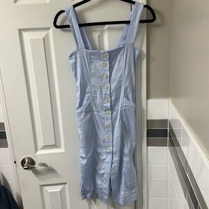 Babaton Light Blue Button Up Dress with Tie Around Waist and Pockets